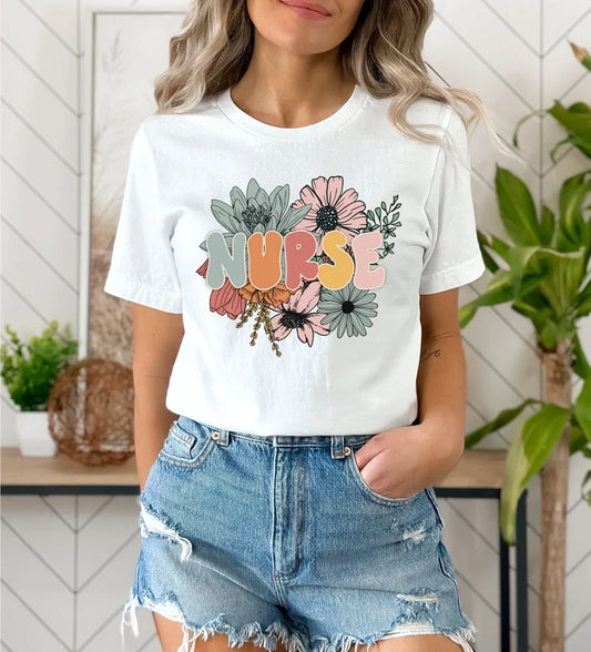 Nurse Flower Shirt, Gift For Nurse, Nursing Student Shirt, Registered Nurse, Graduation Shirt